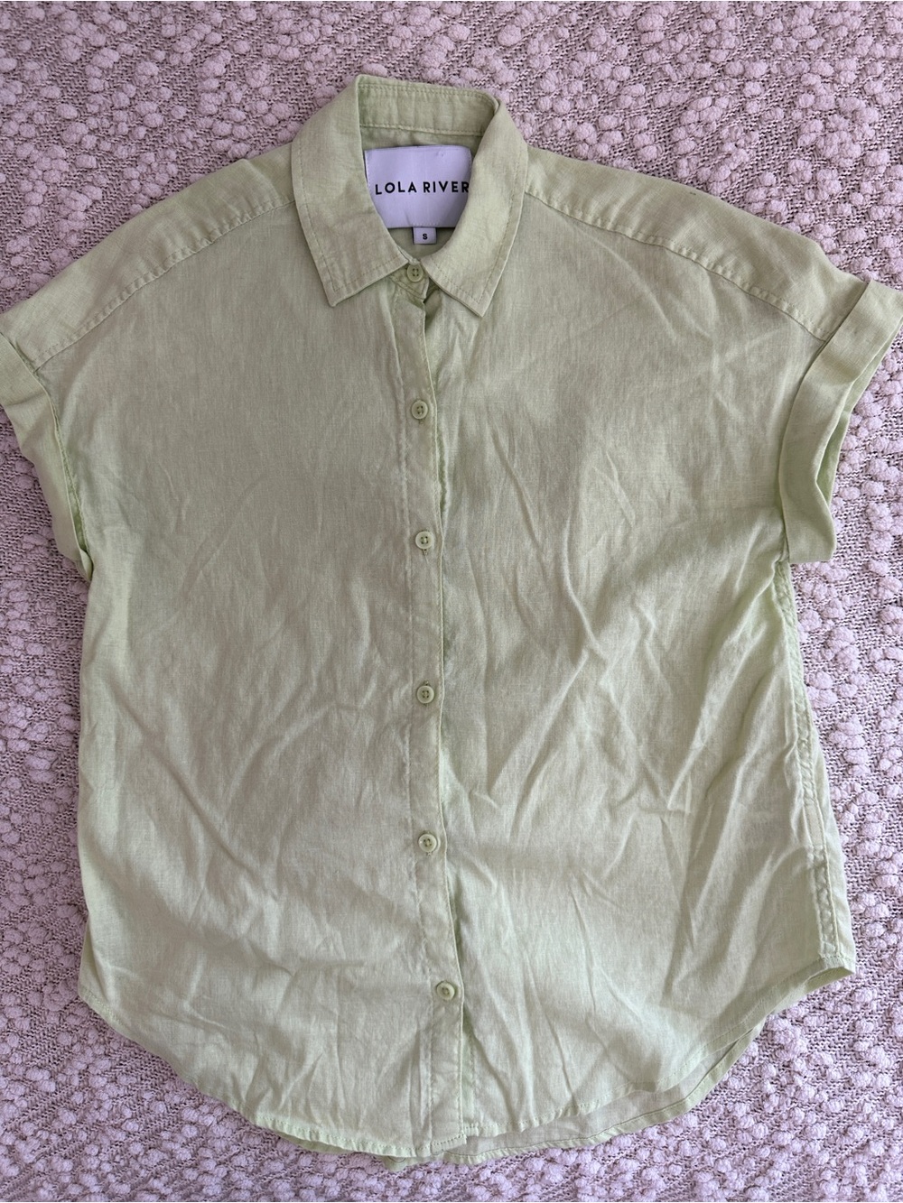 Lola River Lime Green Linen Tencel Short Sleeve Button Shirt S